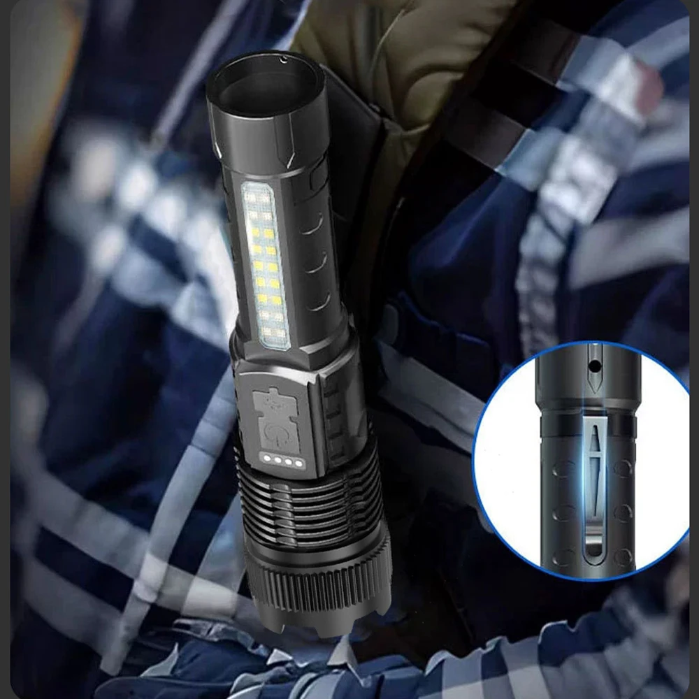 LED Flashlight USB Rechargeable Torch High Power Strong Light Flashlight Long Range Tactical  Zoom Lamp Outdoor Camping Lantern