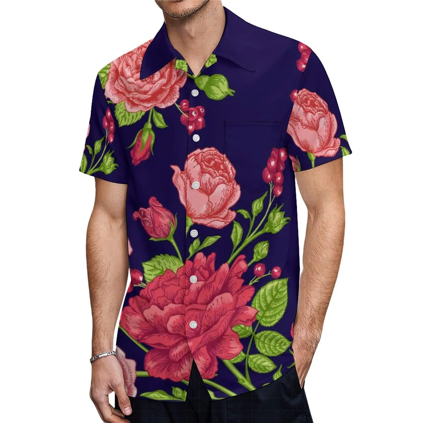 Vestido de gola redonda masculino e feminino, impressão artística personalizada da ilha americana, conjunto estampado floral, camisa de correspondência casal Samoa Club