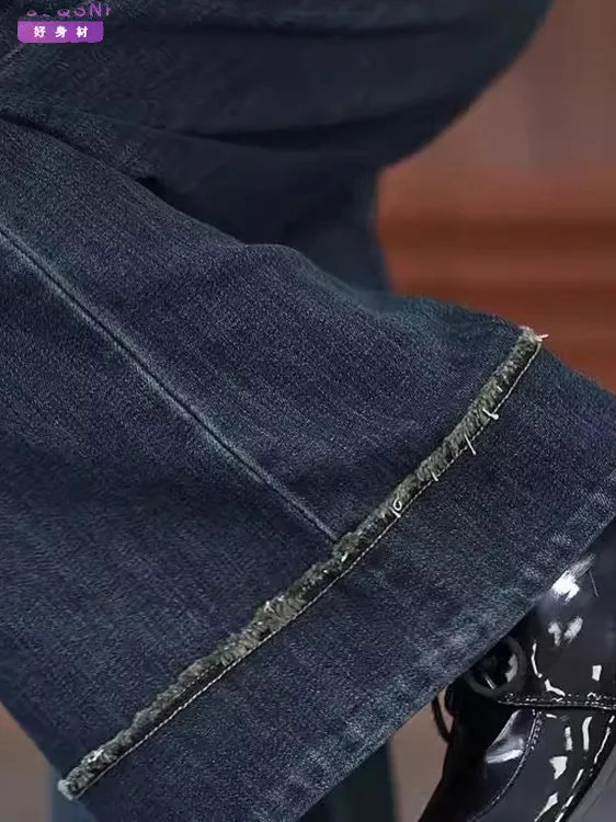 

Loose High Waist Straight Leg Jeans Women's Denim Pants Wide Leg Crop Trousers with Frayed Hem for Ladies Spring 2025