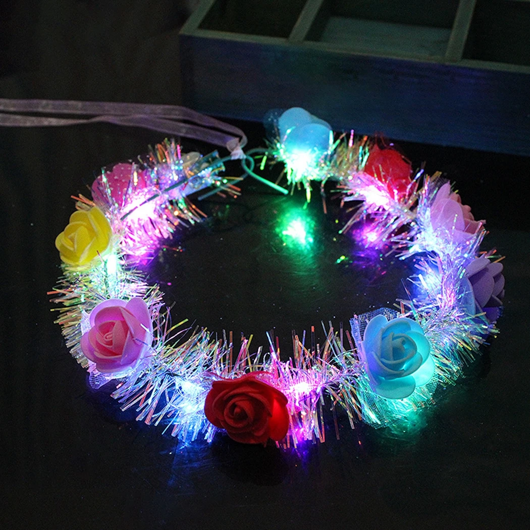 10PCS LED Flower Crown Fairy 14-LED Light Up Hair Wreath Party Floral Headpiece Hair Band Birthday Wedding Luminous Headband