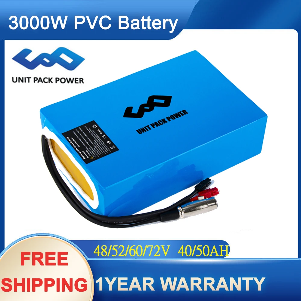 52v 50AH PVC Ebike Battery Lithium Battery Scooter 60V 40AH for 3000W 2000W Motorcycle/Trike/Go-Kart Escooters Ebike Batteries