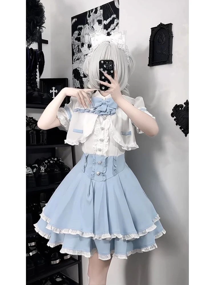 Summer New Short Style Women's School Uniform JK Uniform Set with Waist-Cinching Features And Cardigan Fashionable And Slimming
