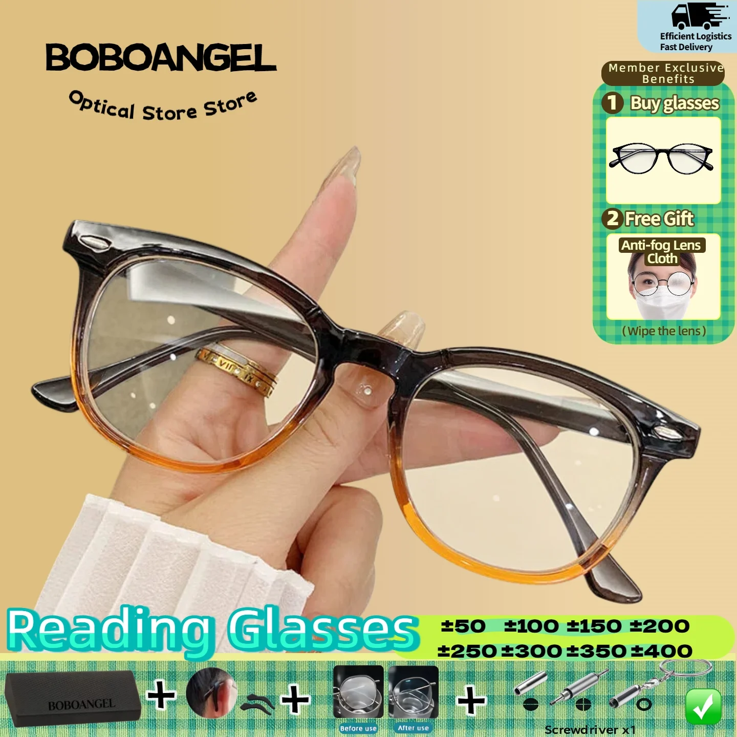 

BOBOANGEL Skinny Face Versatile Large Frame Prescription Myopia Glasses Women's Reading glasses Student Computer Eyeglasses