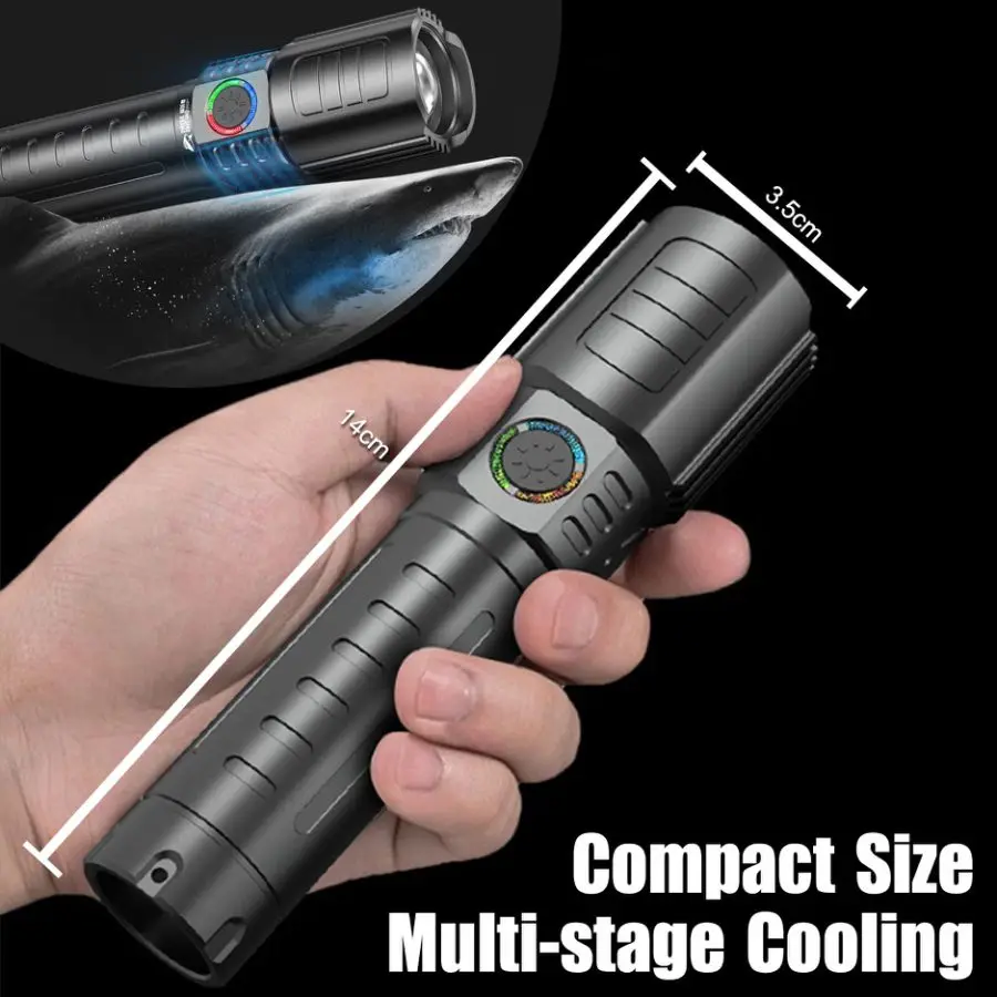 Powerful LED Flashlight 3 Modes Super Bright USB Rechargeable Flashlights Telescopic Zoom Torch Long-Range Emergency Light