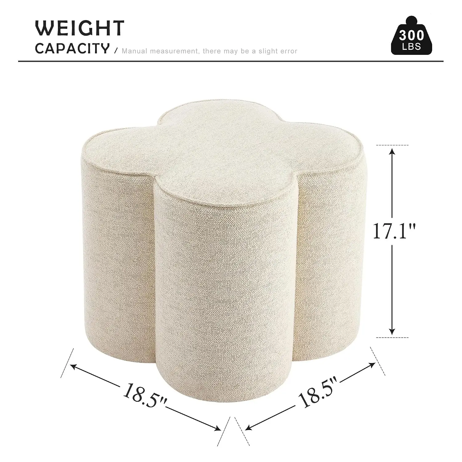 Beige Linen Small Ottoman Stool for Vanity Bedroom Dressing Makeup, Customized