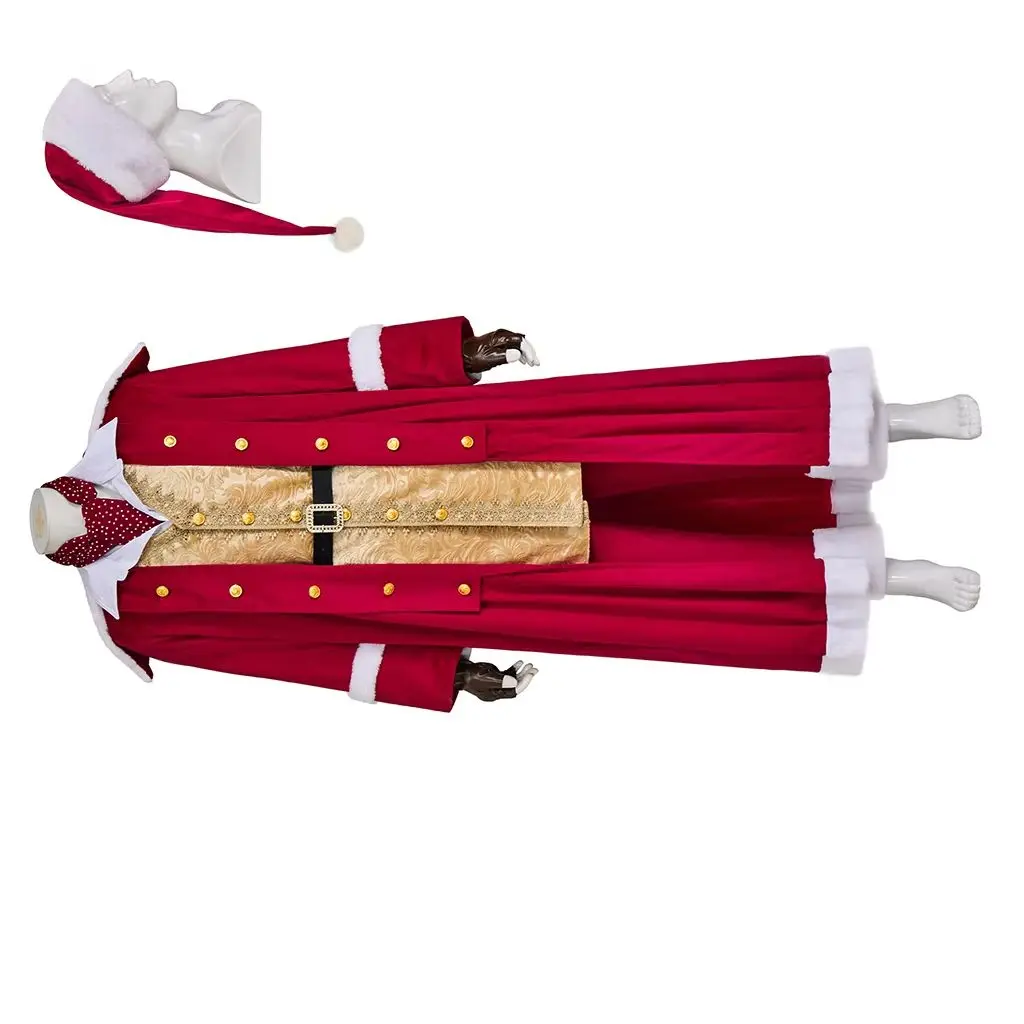 

Movie Cosplay Santa Claus Costume For Men Fantasia Red Uniform Suit with Hat Halloween Carnival Party Christmas Gown