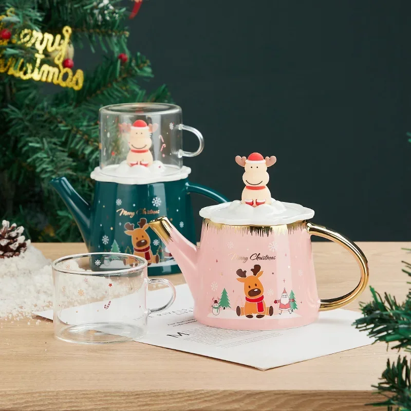 

Christmas elk tea set European-style home kitchen set cute cartoon ceramic teapot gift cute flower tea set