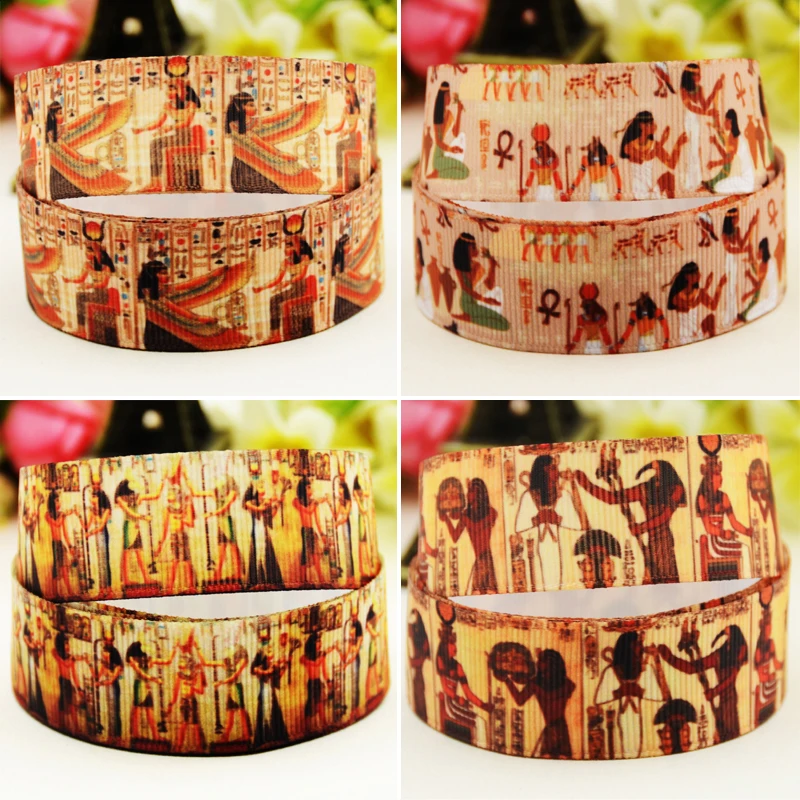 

22mm 25mm 38mm 75mm Egyptian mural Cartoon printed Grosgrain Ribbon party decoration 10 Yards