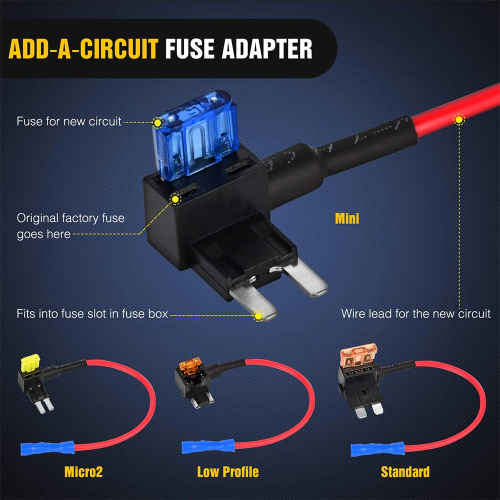 12pcs 4 Types of 12V Additional Circuit Adapters and Fuse Set- Tap Car Fuse Holder with MICRO2 Mini ATC ATS Thin Tap Adapter