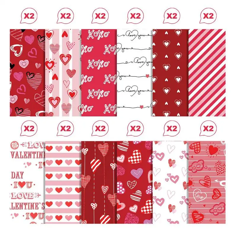 Valentine's Day Pattern Paper Pink Specialty Paper 24 Pieces Scrapbook Paper Double Sided Cardstock Paper Love Heart Craft Paper