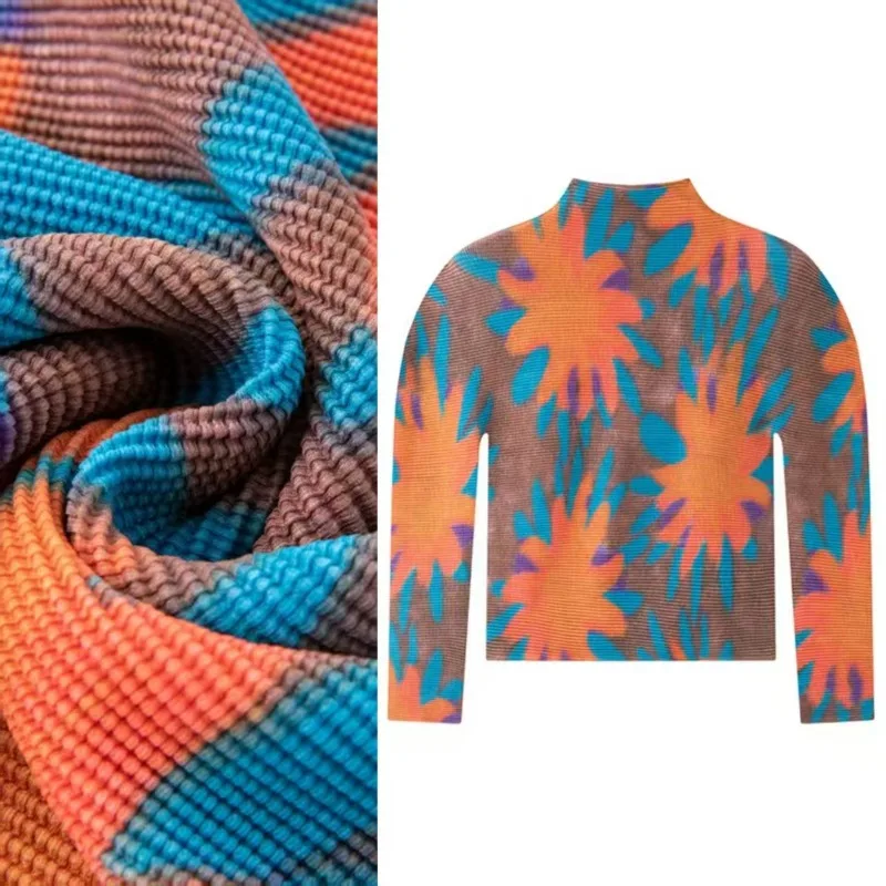 

Miyake плиссированная футболка, классическая весна 2026, новая удобная футболка с высоким воротом, плиссированный пуловер со складками и принтом, женский пуловер с длинными рукавами