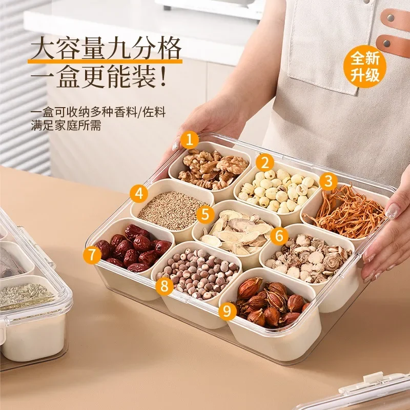 8 Grids Divided Serving Tray Storage Box Kitchen Portable Sub-format Seasoning Separator Box Fresh-keeping Snack Fruits Food Box