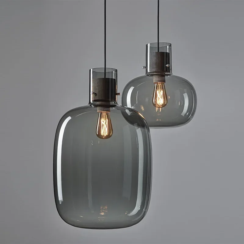 Nordic Bottle Glass Pendant Lights Clear Smoke Gray Glass Hanging Light Bottle Restaurant Dining Room  Lighting for Living Room