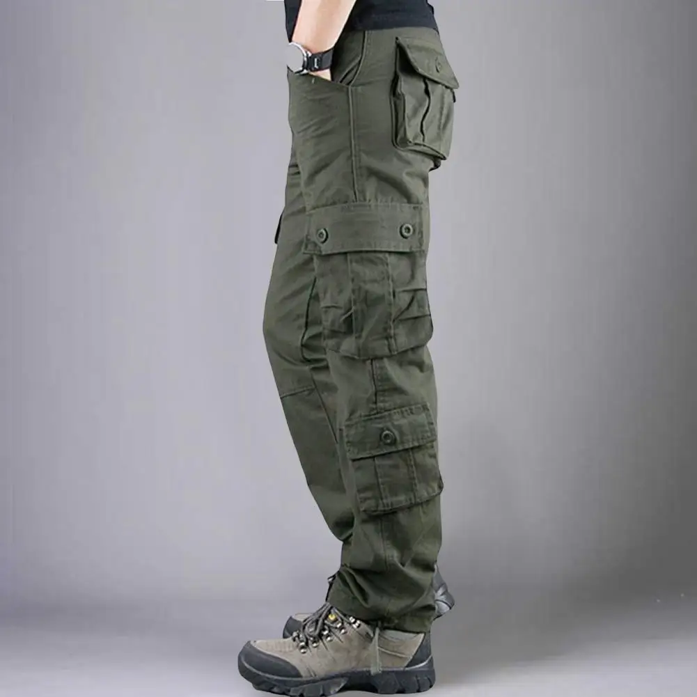 Men Cargo Pants Multi Pockets Solid Color Loose Cargo Pants Streetwear Long Work Trousers Outdoor Training Pants