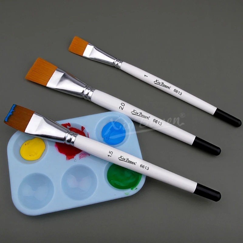 

3 Piece Causal Wooden Flat Brush Set Short Handle Paint Brushes for Acrylic Gouache Watercolor Student Artist Painting Supplies