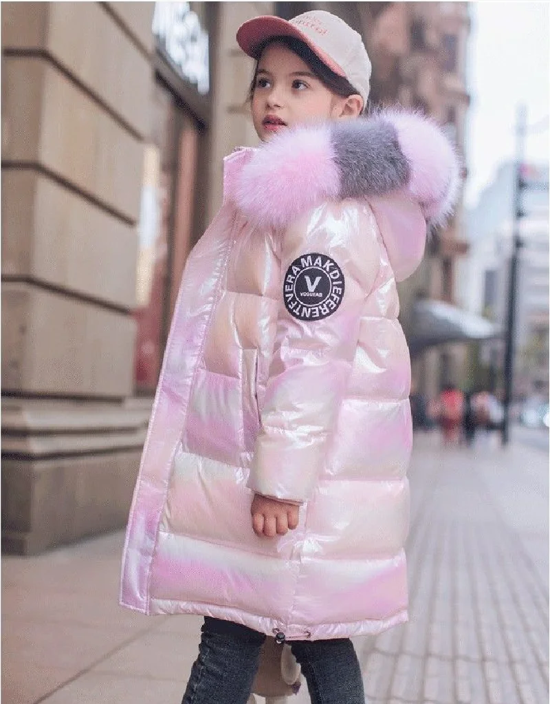 -30℃ Winter Padded Jacket Girls Fashion Waterproof Shiny Hooded Coat Children Outerwear Clothes 5-14 Years Teenage Kids Parka