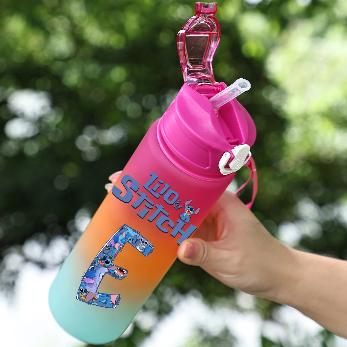 Disney lilo ponto garrafa de água gradiente plástico beber copo 750ml grande capacidade acampamento copo ferramentas esportes ao ar livre copo de água