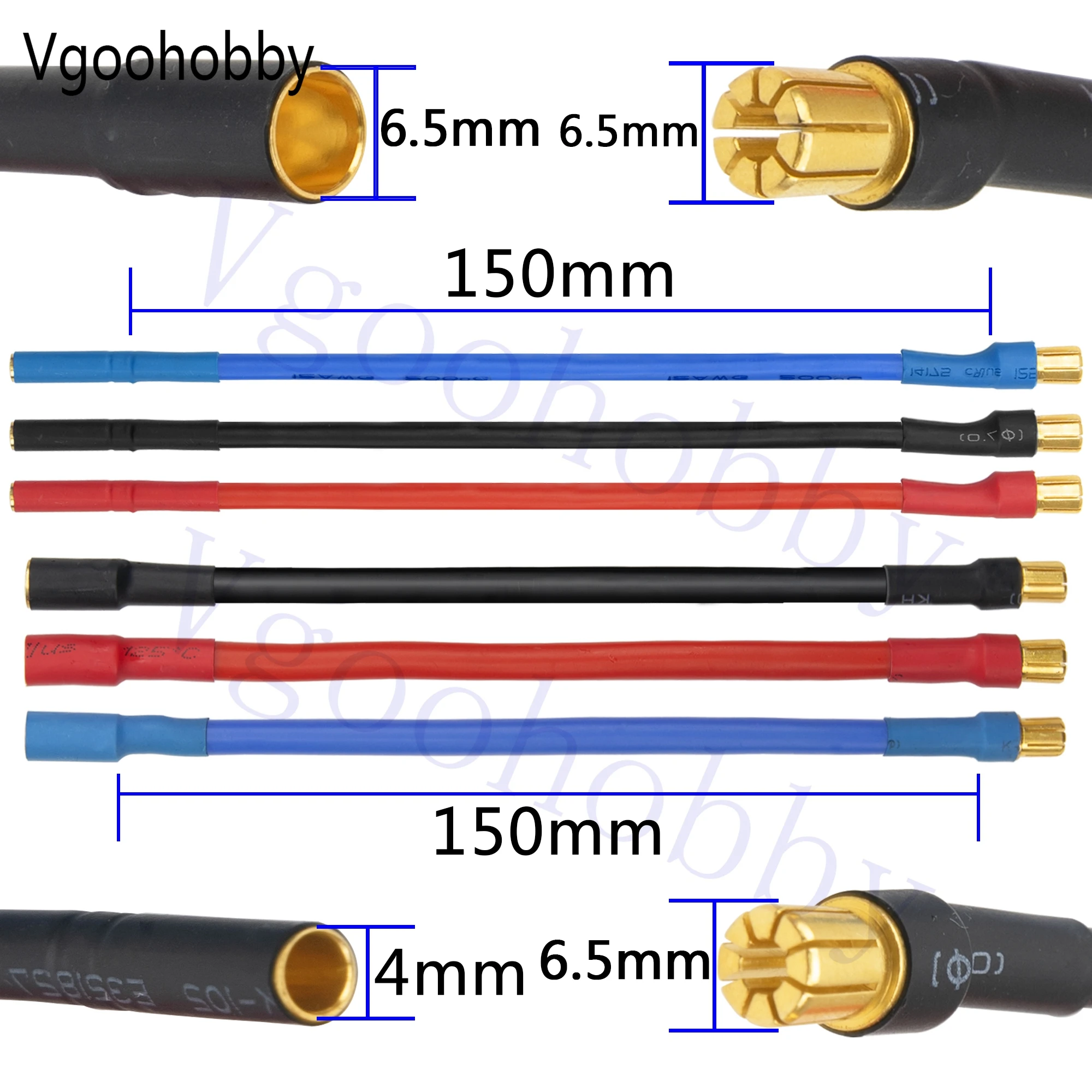 Bala Banana macho de 6,5mm a 4,0mm 6,5mm hembra Banana Bullet con Cable de extensión de 15CM para coche RC barco Motor sin escobillas ESC