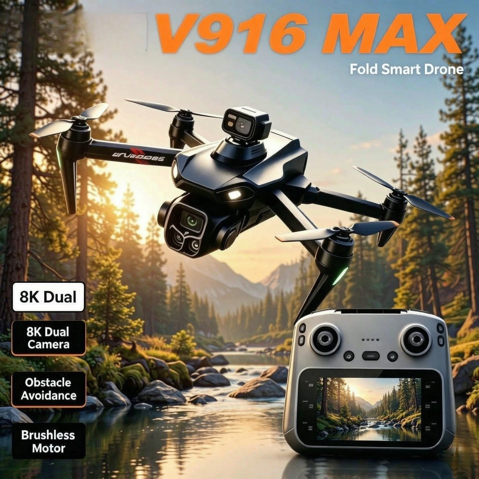 Original V916MAX GPS Foldable RC Drone 8K Camera 5G WiFi FPV Screen Remote Optical Flow Positioning Professional Quadcopter