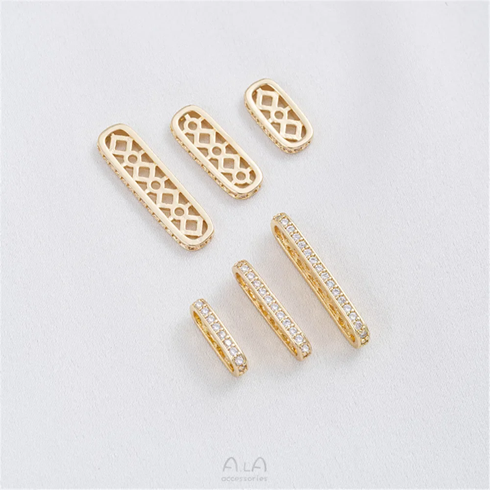 

14K Gold Coated Porous Elliptical Zircon Bead Spacer DIY Handmade Beaded Double Row Pearl Bracelet Spacer Accessory