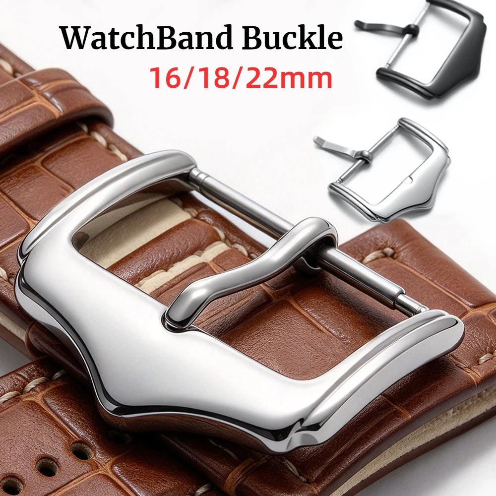 16mm 18mm 22mm Stainless Steel WatchBand Buckle Silver Black Polished Belt Clasp Metal Clasp Replacement for Leather Watch Strap