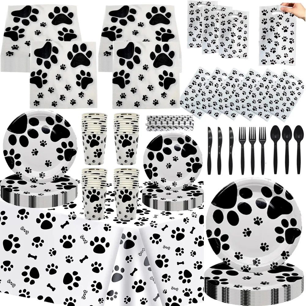 

Black Puppy Paw Themed Party Supplies Birthday Decorations Prints Banners Paper Cup Napkins Balloons Tablecloths Birthday Party