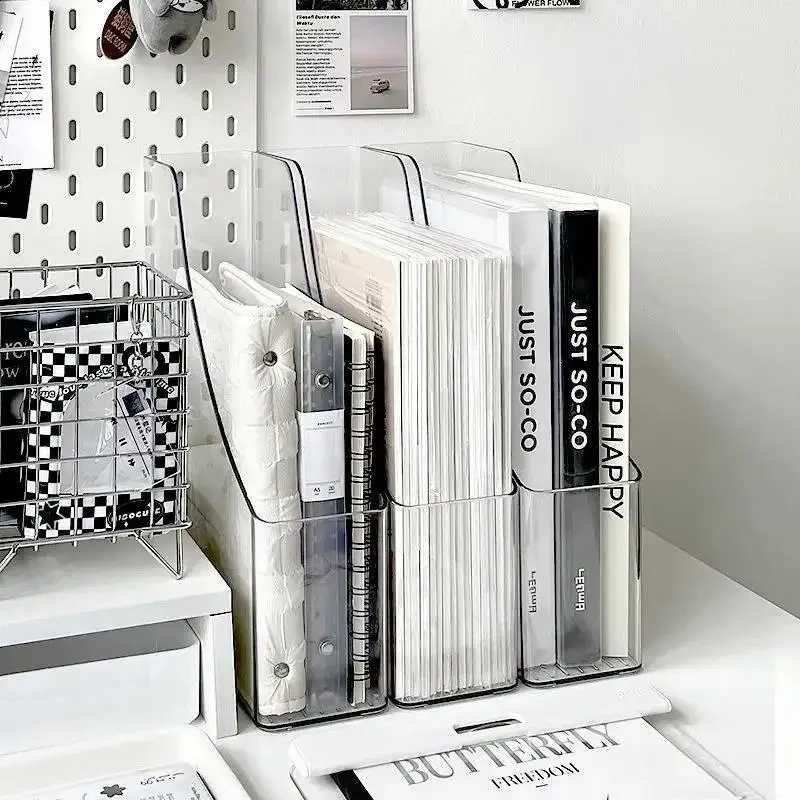 Desk Folder Holder Transparent PET Vertical File Folder Storage Bin Paper Tray Organizer Book Magazines Holder For Home Office
