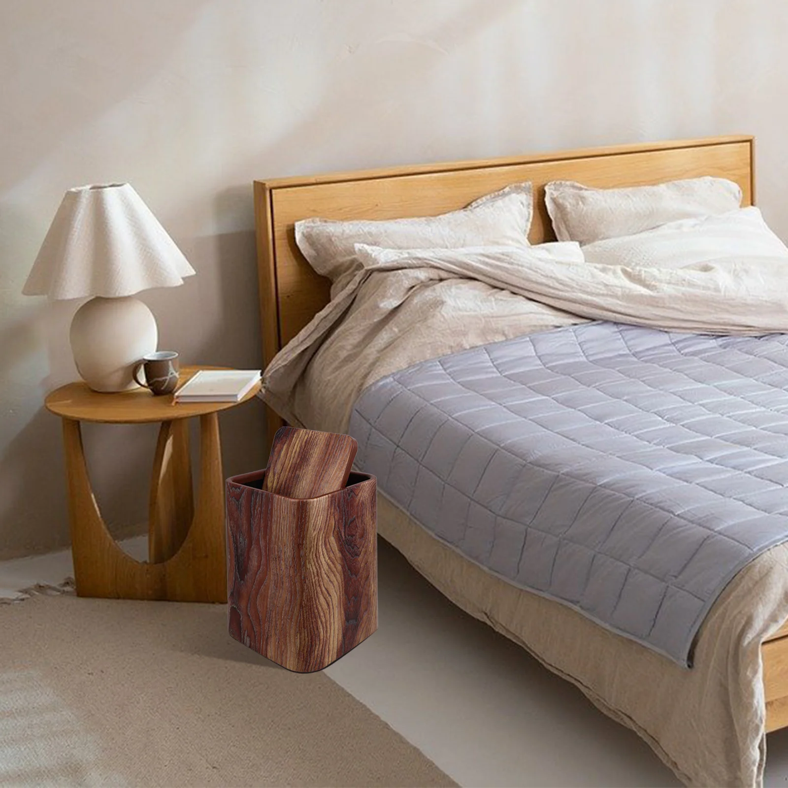 

1pc Wood Grain Garbage Can Retro Trash Bin For Home Office Kitchen Bathroom Waste Basket Moderate Capacity Easy Clean