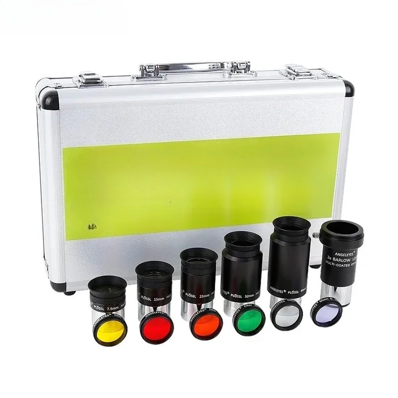 Angeleyes Astronomical Telescope Accessory Kit 7.5mm/15mm/25mm/32mm/40mm/Plossl Eyepiece 3X Barlow Lens Seven Colors Filter