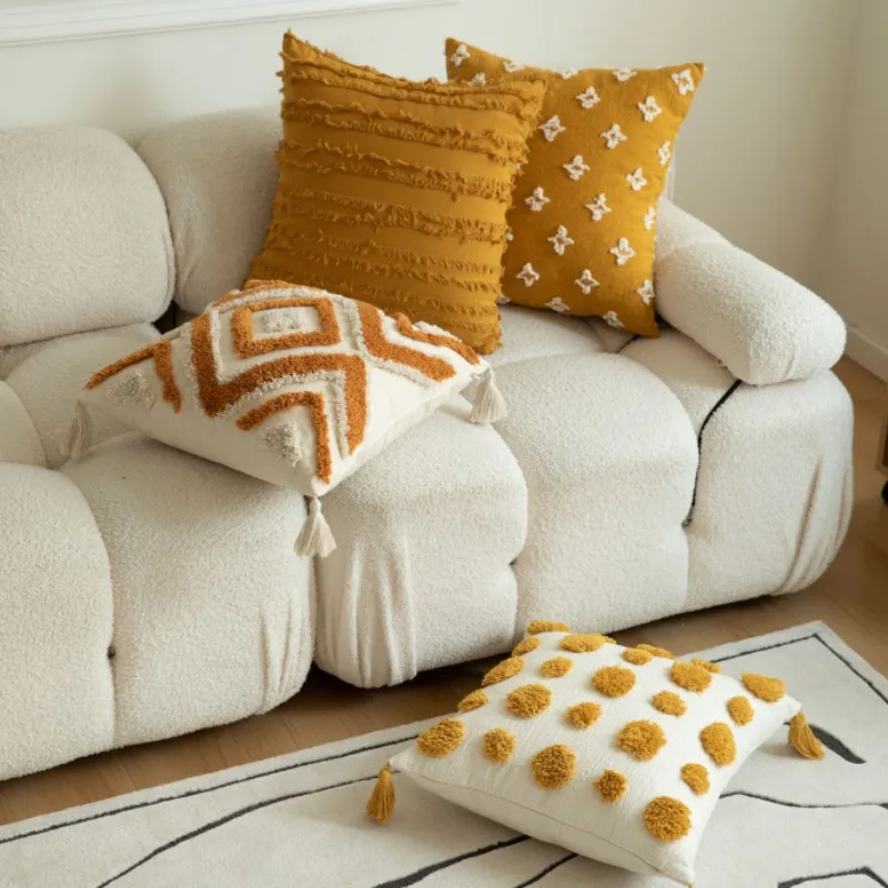 Home Decor Velvet Throw Pillow Cover with Tassel Soft Solid Color 45*45cm Square Pillow Case for Couch Sofa Decorative Pillows