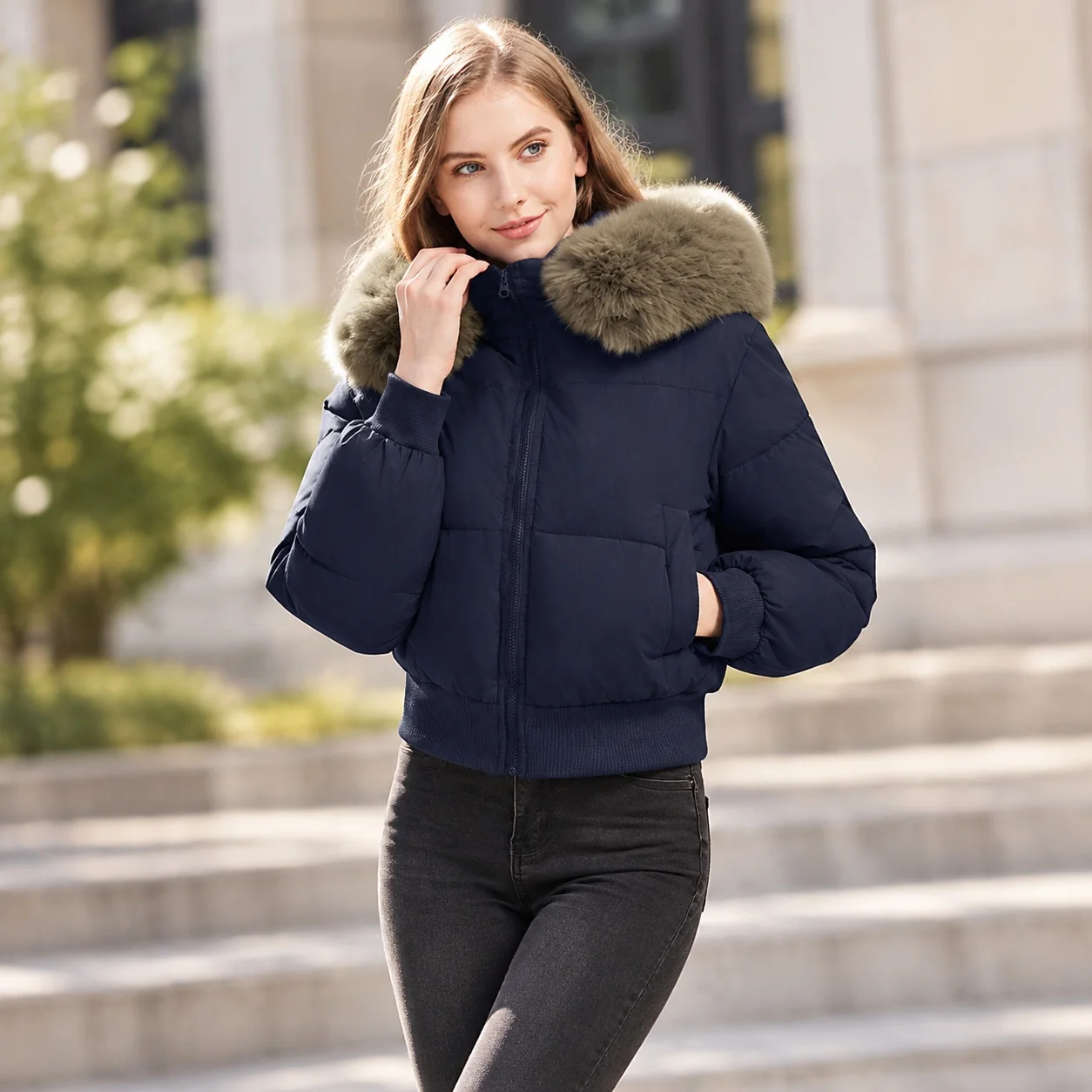 Hooded Coat Thick Short Length Japanese Korean Casual with Long Sleeves Spring Pockets Zipper Front Neutral Style Women Coats