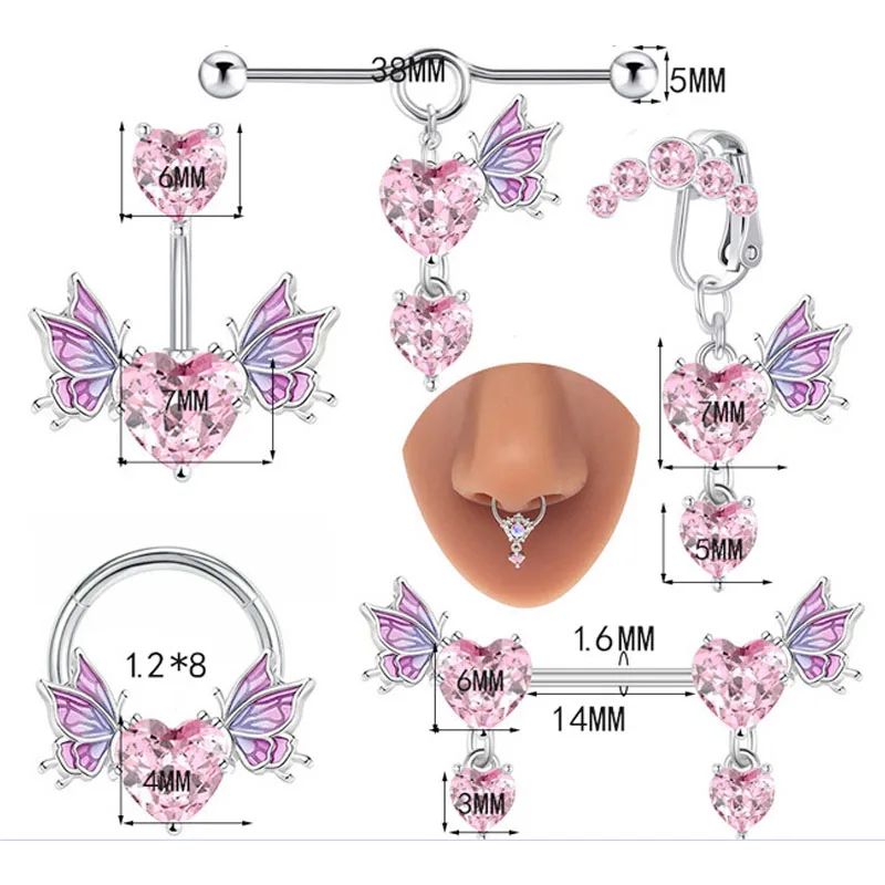 Surgical Steel Belly Piercing Jewelry Belly Button Rings for Women Angel Heart Dangle Navel Rings Body Jewelry Jewelry