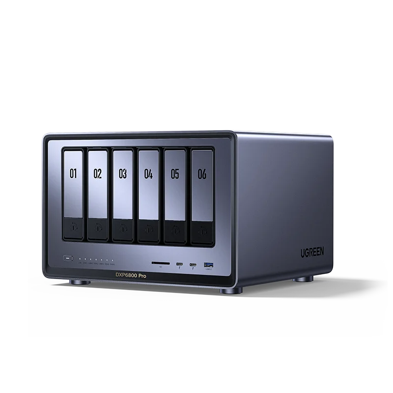 

DXP6800 Pro 6-Bay Desktop NAS, I5 1235u 10-Core CPU, 8GB DDR5 RAM, 128G SSD, 2 * 10GbE, 2 * M.2 NVMe Slots, 8K