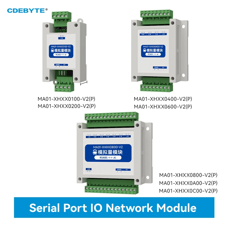 

RS485 Control IO Serial Port IO Networking Module ModBus Protocol CDEBYTE MA01-XHXX0100-V2 Differential Analog Input Module