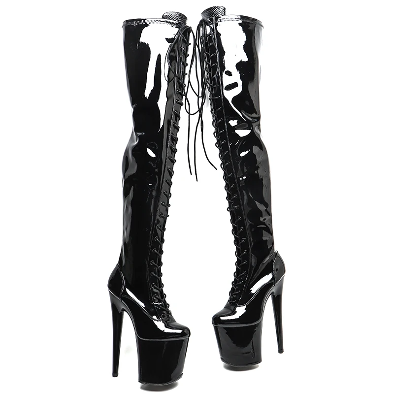 Leecabe 20CM/8inches Shiny Patent PU Young Trend Fashion High Heel Platform Stripper Heel Pole Dance Boot