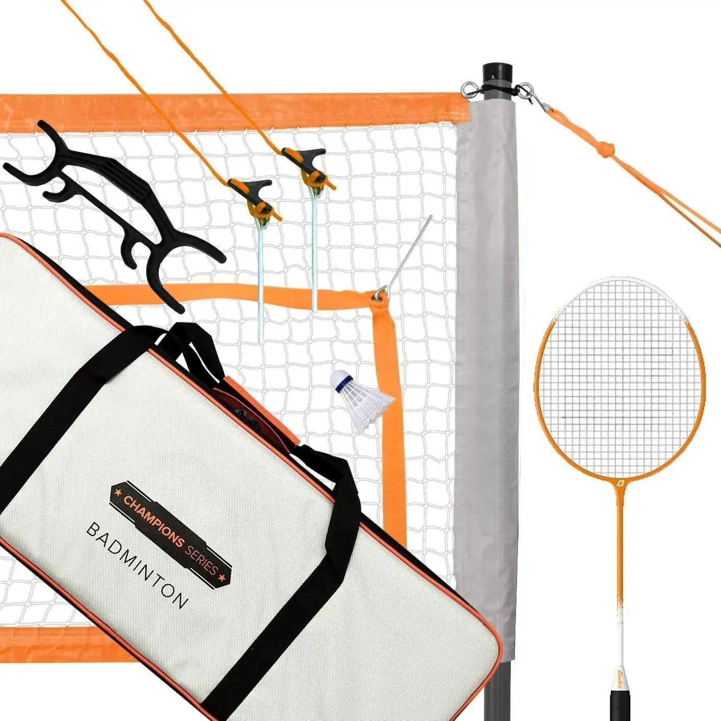 

W_Portable Badminton Set Regulation Net, 4 Racquets, 3 Shuttlecocks, Boundary & Carry Bag Ideal for Backyard Fun
