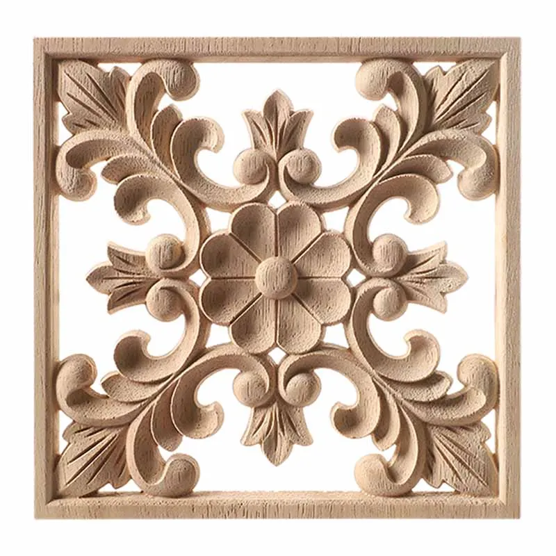 Unique Natural Wood Carved Onlay Floral Wooden Figurines Crafts Corner Appliques Frame Door Furniture Decorative Wood Carving