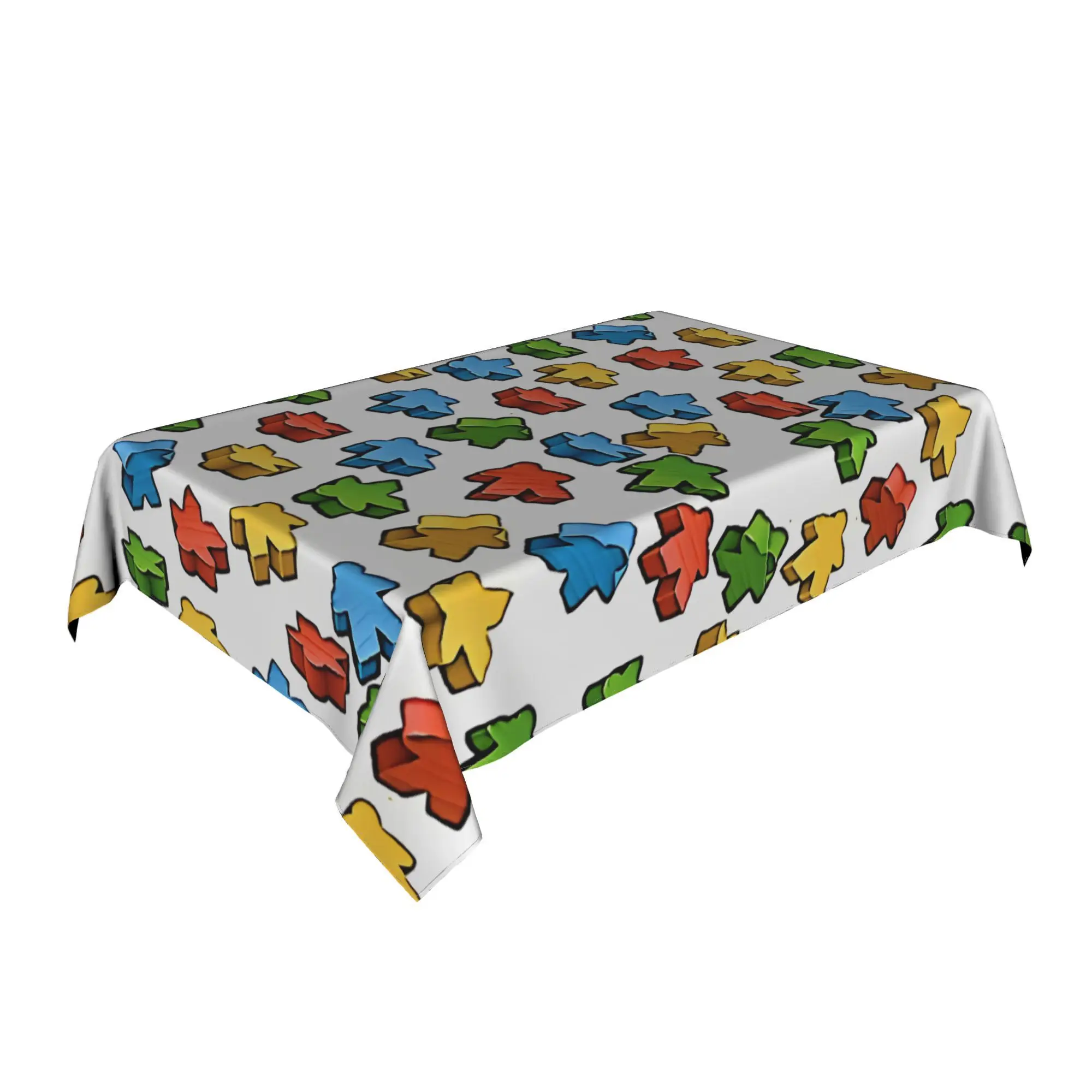 Board Game Meeple Tablecloth, White Base With Vivid Color Game Token Pattern, Waterproof Table Cover for Party & Daily Use