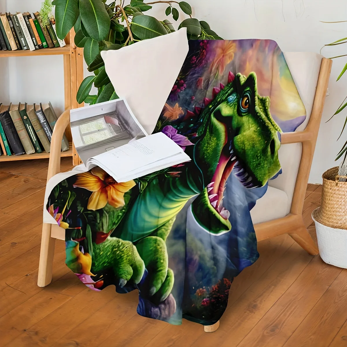 Dinosaur Print Fleece Throw Blanket, Soft & Cozy Flannel Blanket for Single or Double, Contemporary Style, All-Season, Digital P