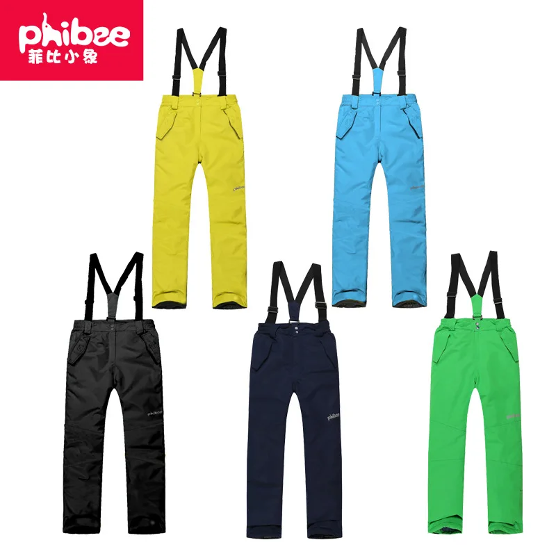 

Phibee Winter Children's Ski Suit Outdoor Snowboard Thickened Warm Waterproof Kids Ski Pants Overalls Charge Pants for Boys