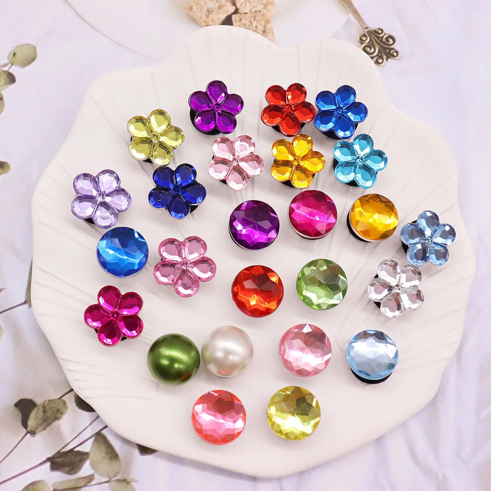 

50pcs Mix Crystal Flower Shiny Pearl Accessories Sandals Shoe Decorations for Women Designer Charms for Kids Gift