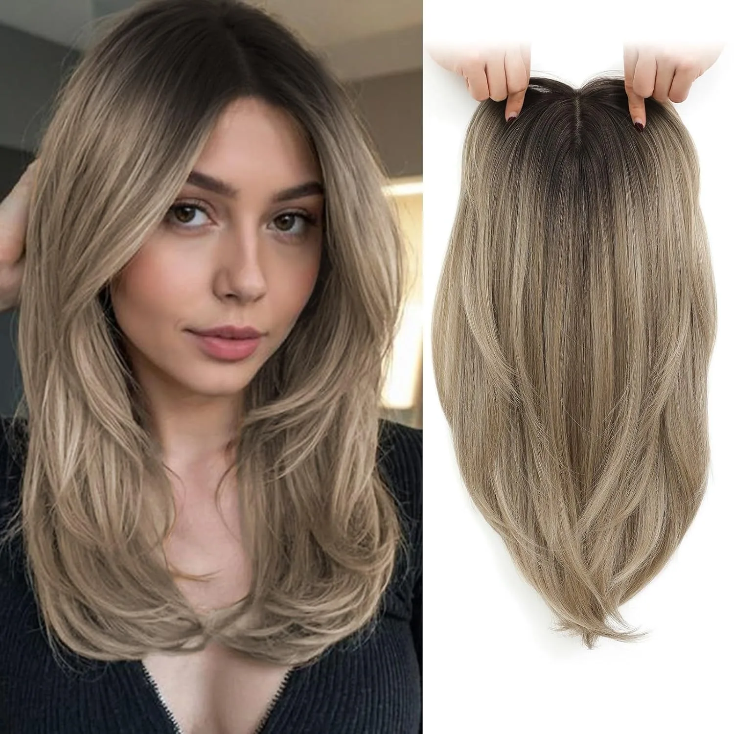 

22-дюймовый 360-градусный экран ° Накладка для волос с челкой из синтетических волос, имитирующая естественную линию роста волос, для женщин с редкими волосами и для маскировки выпадения волос