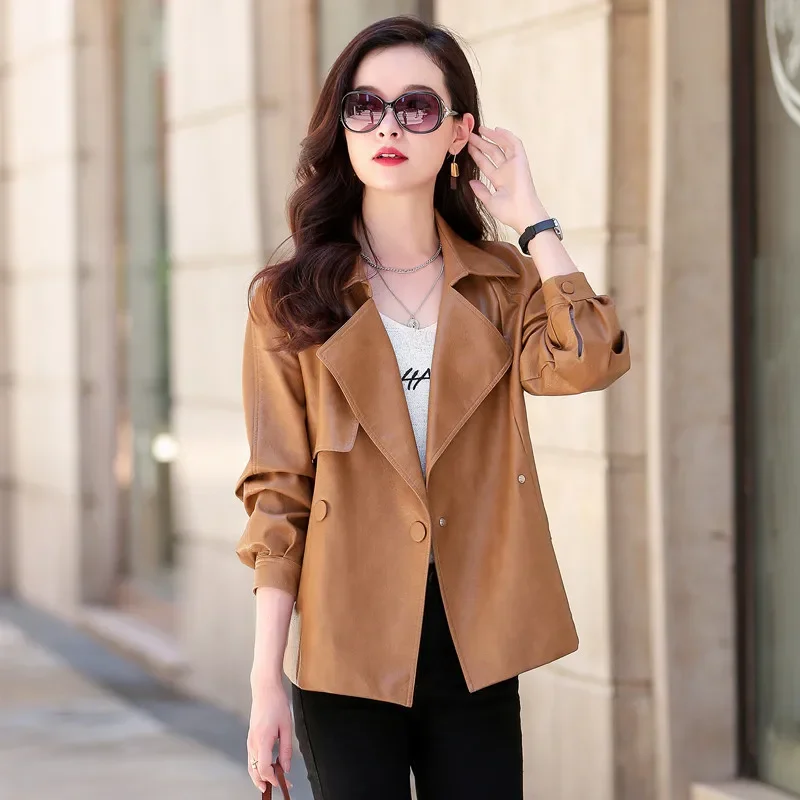 Short Leather Jacket Women Clothes Slim 2023 Black Women's Jackets Fashion Spring Leather Coat Adjustable Waist Jaqueta Feminina