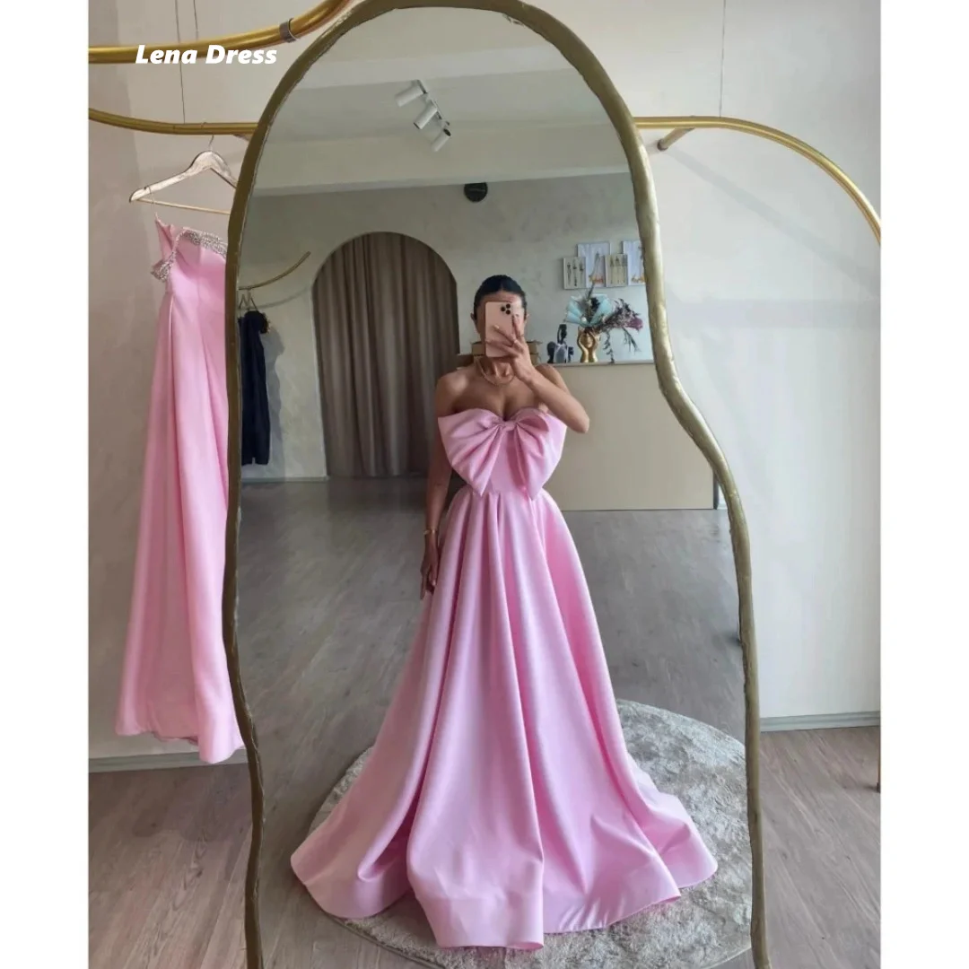 Lena Custom Made Elegant Evening Dresses for Women Luxury Party Dress Women Elegant Party Satin Tube Top Bow Tie Pink Line A