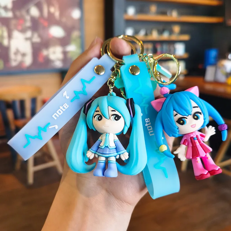 MINISO Hatsune Miku keychain cartoon character Pvc keychain cute doll car bag keychain birthday gift jewelry gift pendant