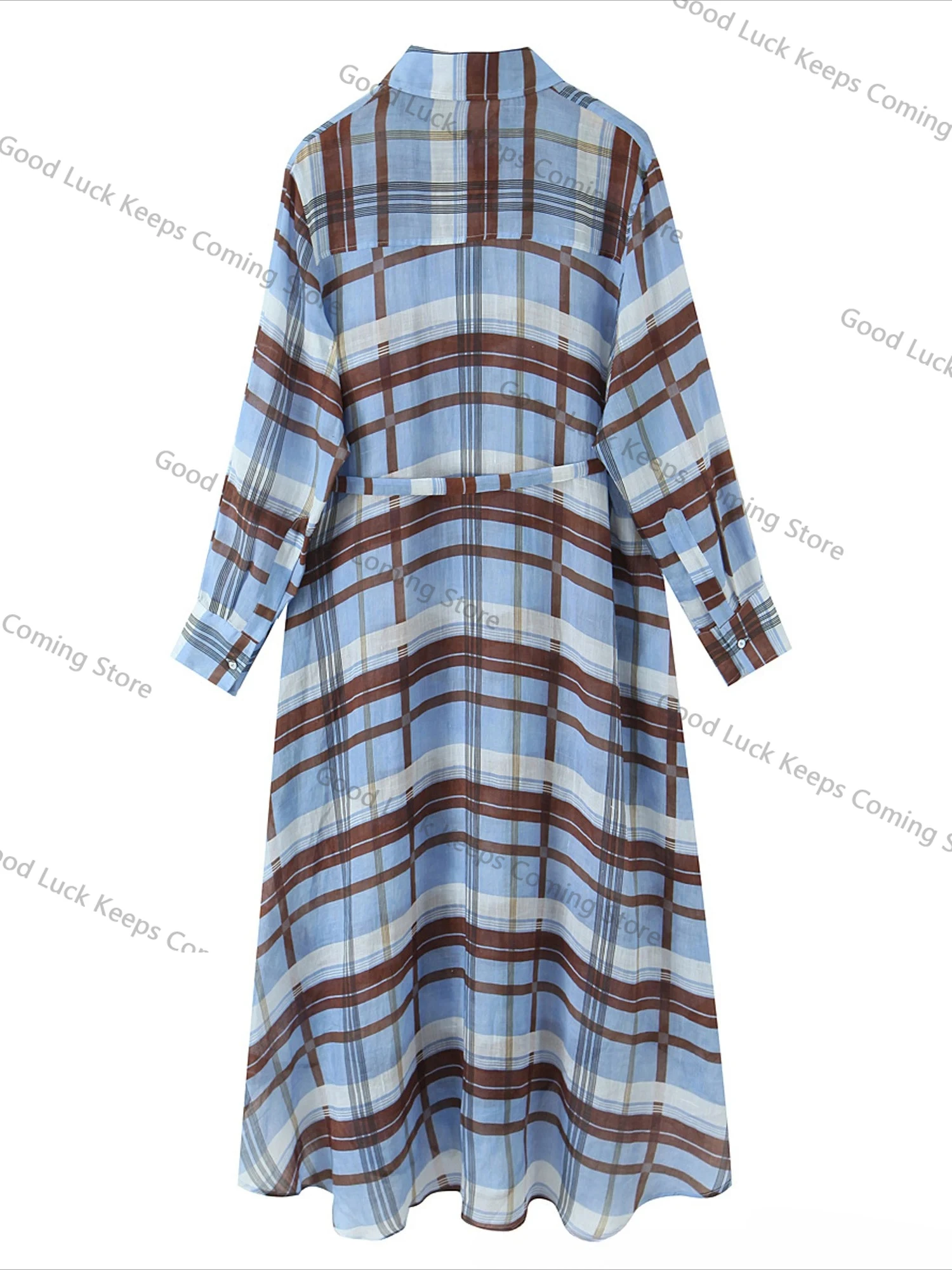 Camicie scozzesi con tasche a maniche lunghe larghe primaverili Camicetta monopetto casual blu da donna Camicia lunga blu Camicia a maniche lunghe femminile