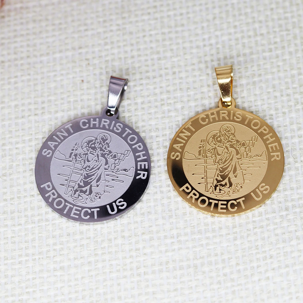 

2PCS Saint Christopher Pendant DIY Stainless Steel Gift For Women Men Charm Pendant For Bracelet Jewelry Findings