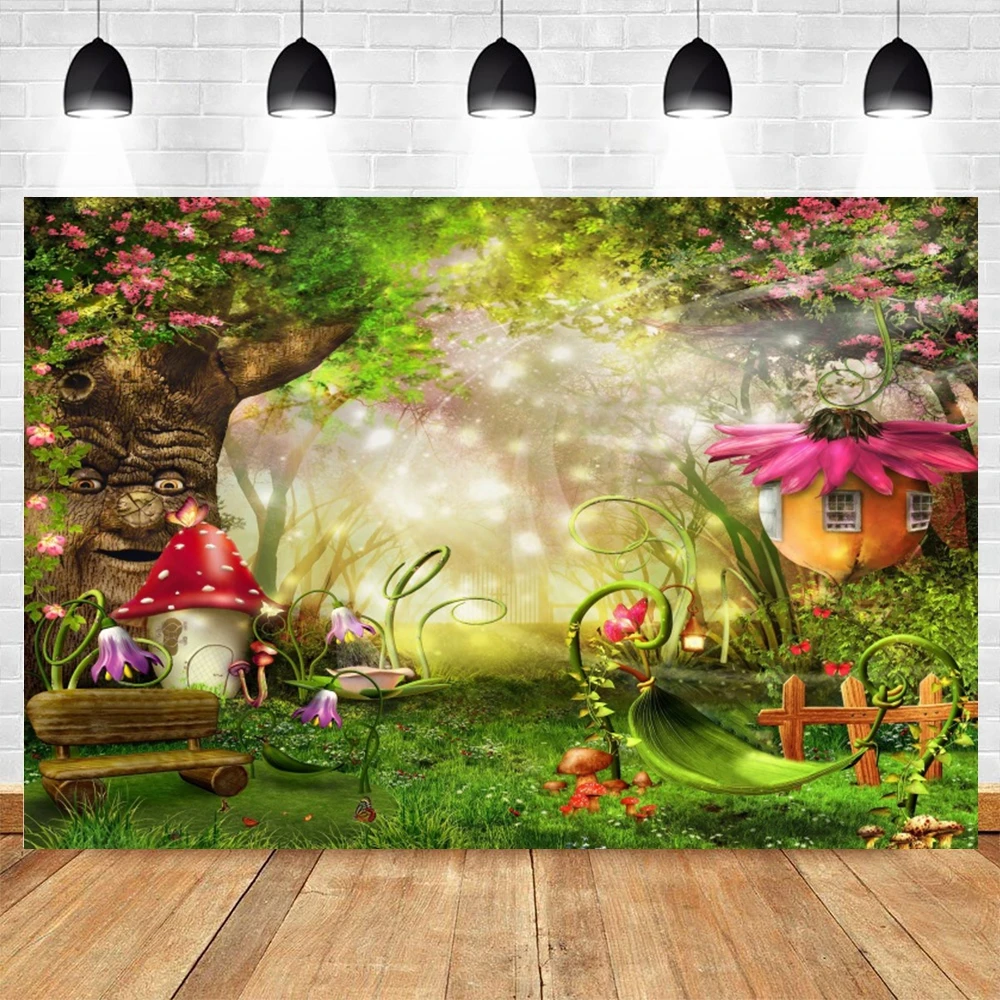 Fairy Tale Forest Backdrop Photography Wonderland Dreamy Jungle Mushroom Baby Shower Kids Birthday Party Photo Background Props