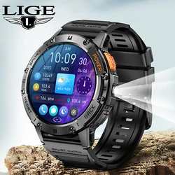 LIGE 1.43” AMOLED Smartwatch Men With Flashlight Sports Waterproof Fitness Tracker Man Bracelet Bluetooth Call Men's Smart Watc