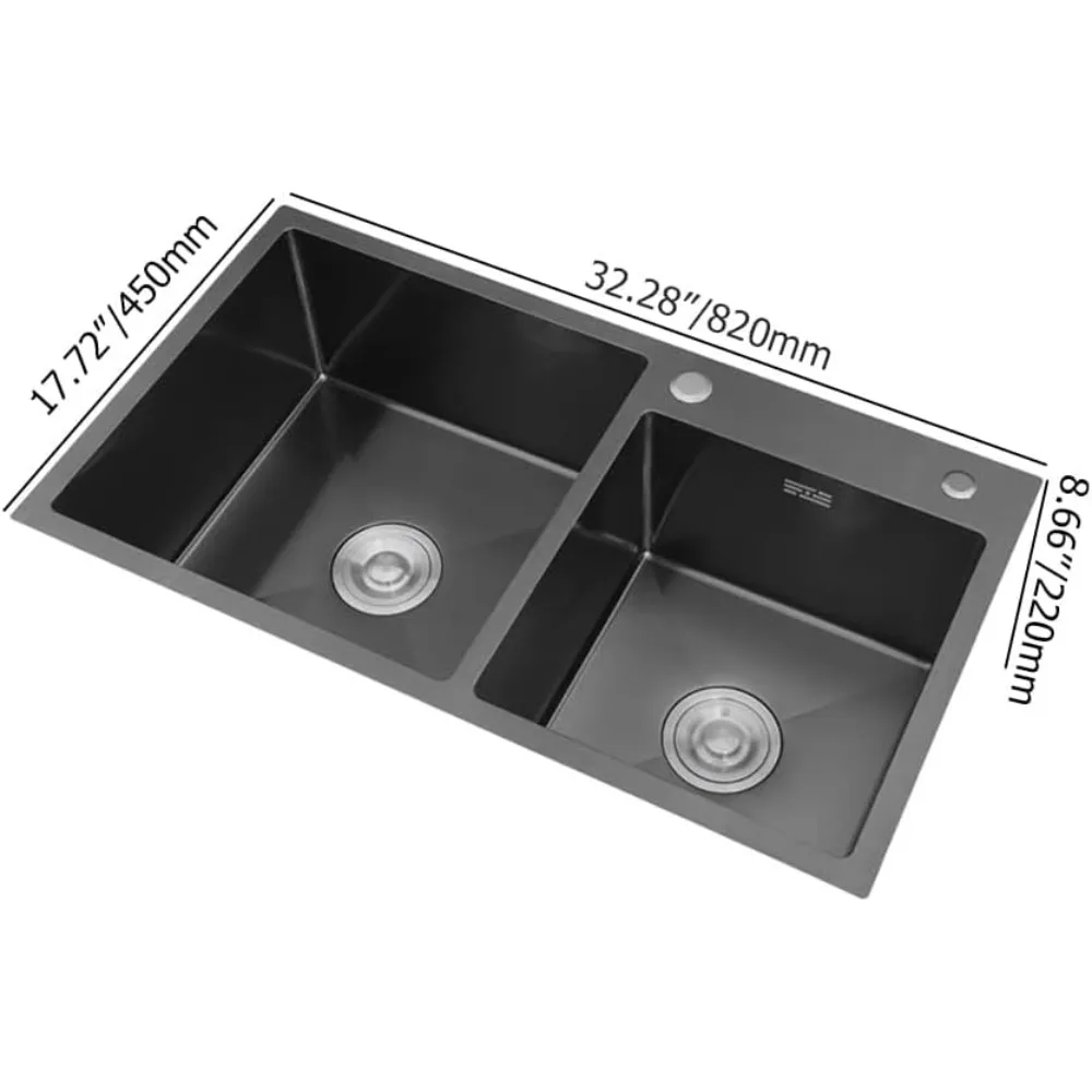 Stainless Steel Kitchen Sink Double Bowls Drop-In Sink with Drain and Overflow